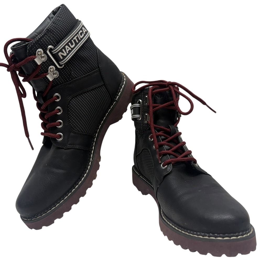 Nautica Romilly Women's Combat Ankle Boots Black Burgundy Lace Up Size 8